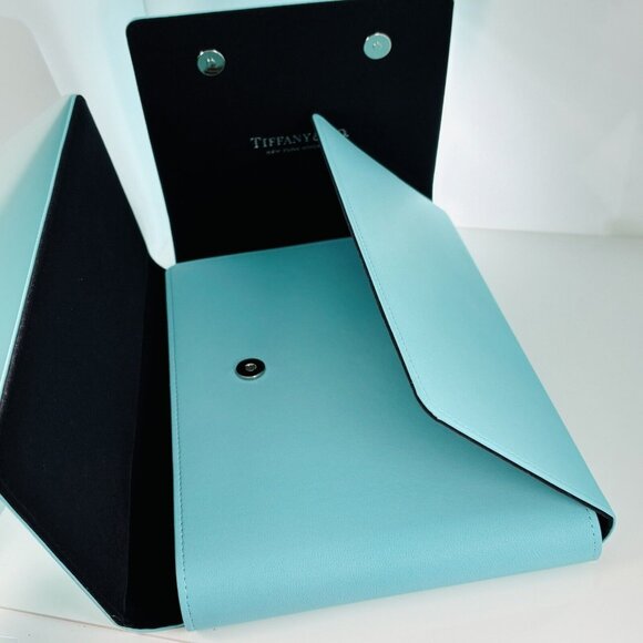 Tiffany Blue Leather Folding Necklace Presentation Blue Gift Box Storage Pouch - Picture 5 of 11